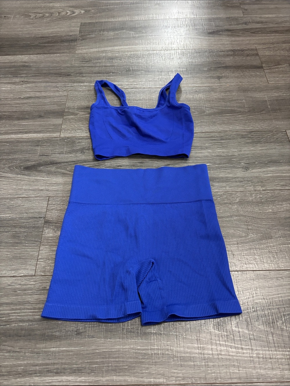 Blue Ribbed Active Short Set